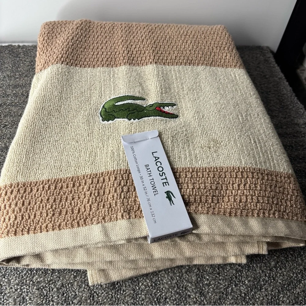 Lacoste Tan and Cream Bath Towel